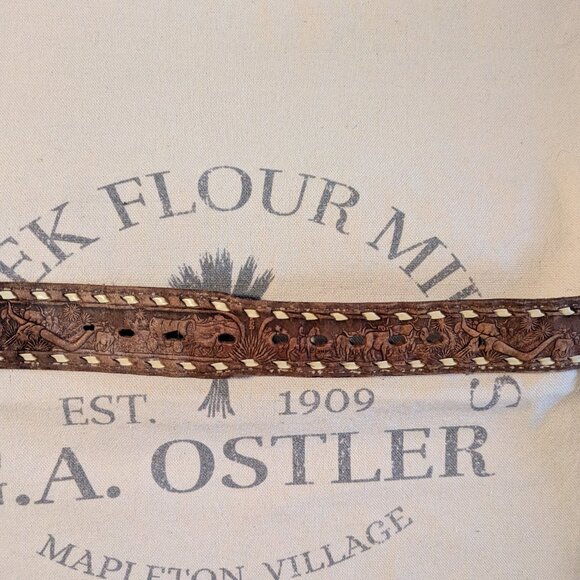 1979 Tex Tan Leather Belt with Nocona bull rider buckle